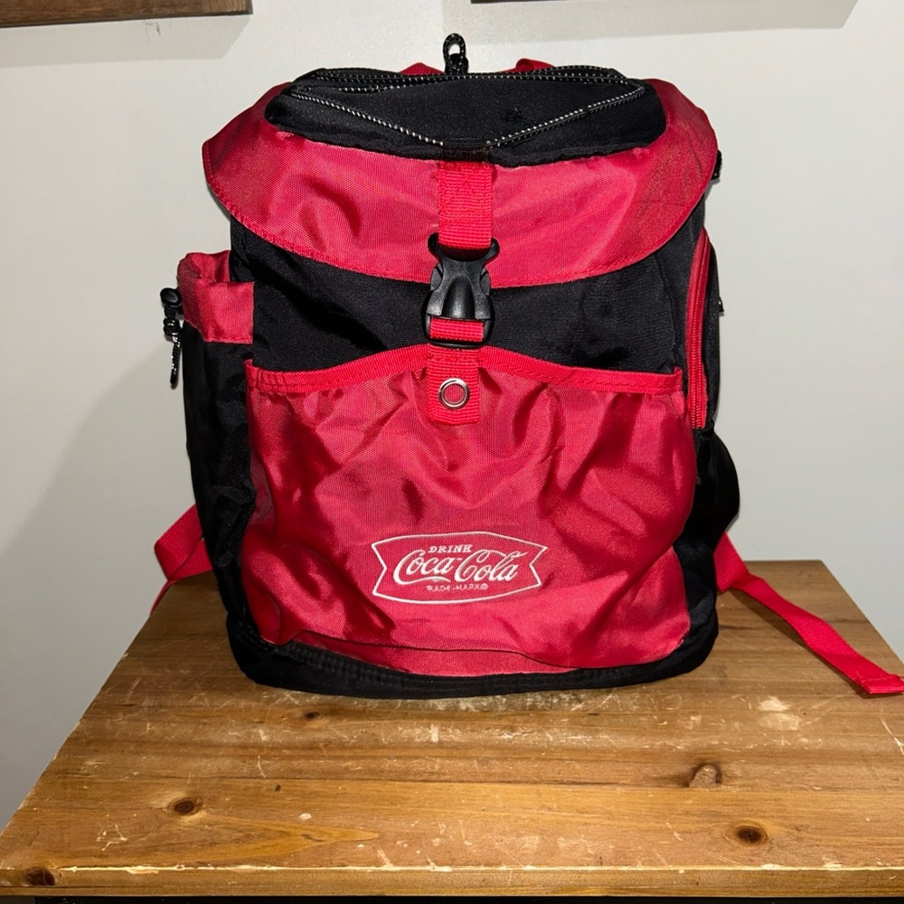Coca-Cola Insulated Cooler / BackPack Red & Black , Adjustable Straps, Pockets